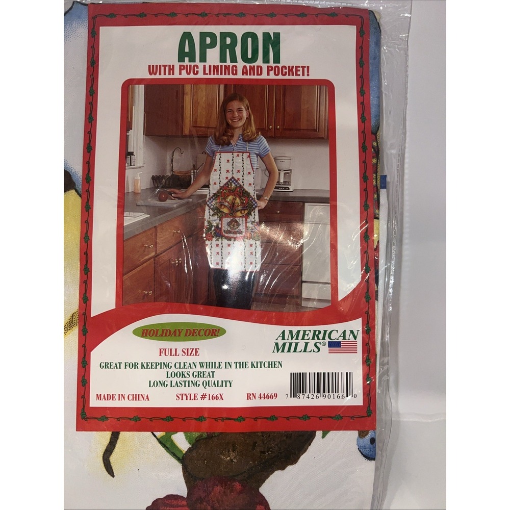 Vintage Fabric Apron With PVC Lining And Pocket, Snowman NOS